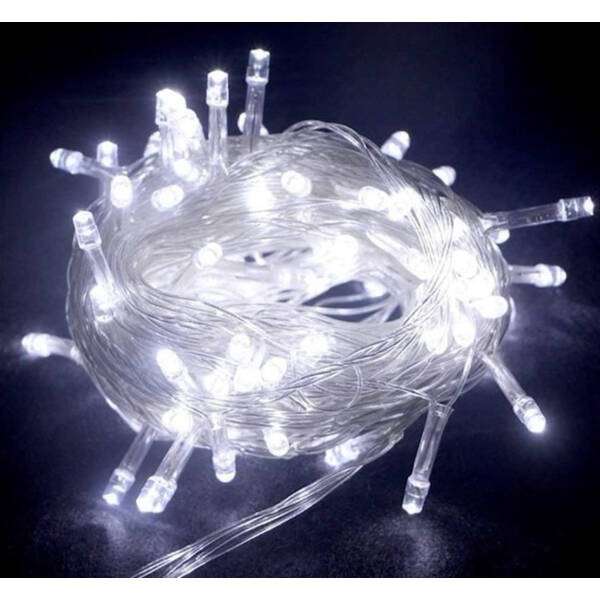 10m 100 Led Boncuk Lamba Beyaz Işık Şeffaf Kablo - 1