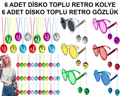 12 Parça Renkli Disko Toplu Retro Parti Seti – 6 Kolye + 6 Gözlük