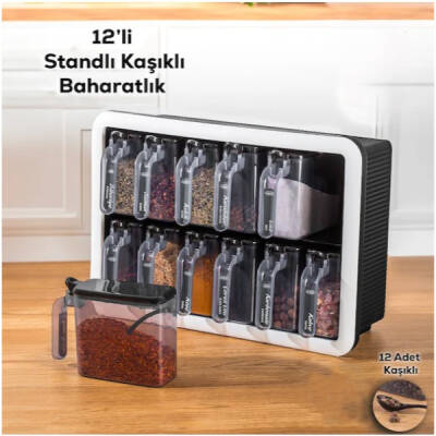 12'li Standlı Kaşıklı Baharatlık Seti - 1