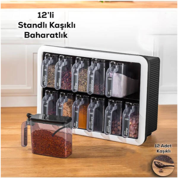 12'li Standlı Kaşıklı Baharatlık Seti - 1