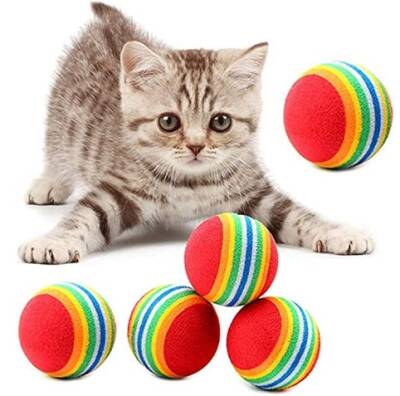 2 ADET GÖKKUŞAĞI RENKLI KEDI KÖPEK OYUN TOPU - 1