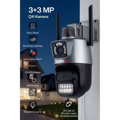 3 MP + 3 MP Çift Lens Wi-Fi TF Kart Girişli Güvenlik Kamerası - 3