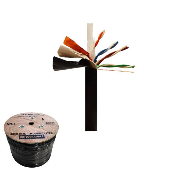 305 Metre / 0.57mm CAT6 FTP Çift Katmanlı Dış Ortam İnternet Kablosu - 1