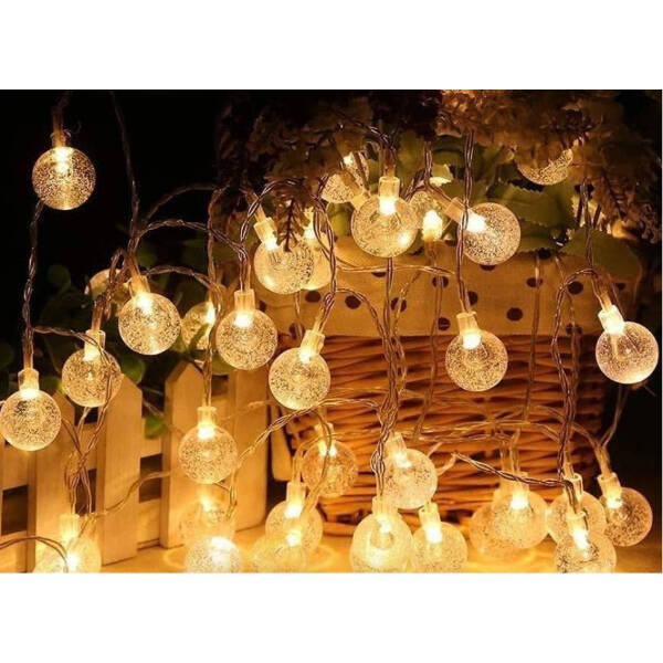 5m 28 Led Kristal Top Gün Işığı Şeffaf Kablo Fişli Eklemeli - 1