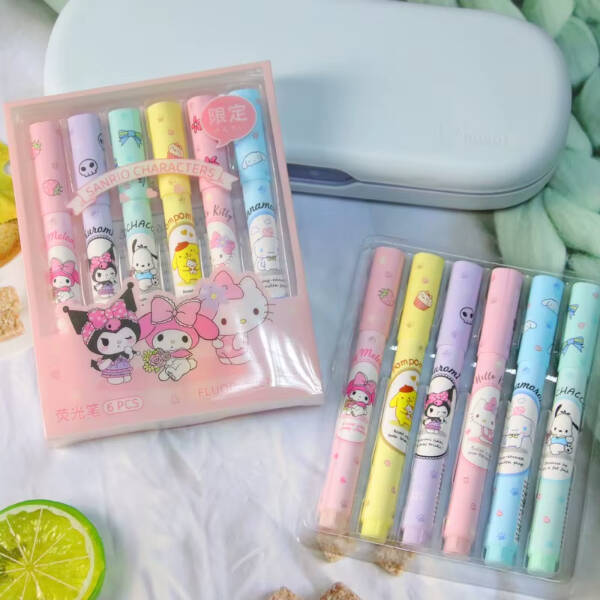 6'lı Fosforlu Kalem Seti - Sanrio Karakterleri, Kuromi, Hello Kitty - 2