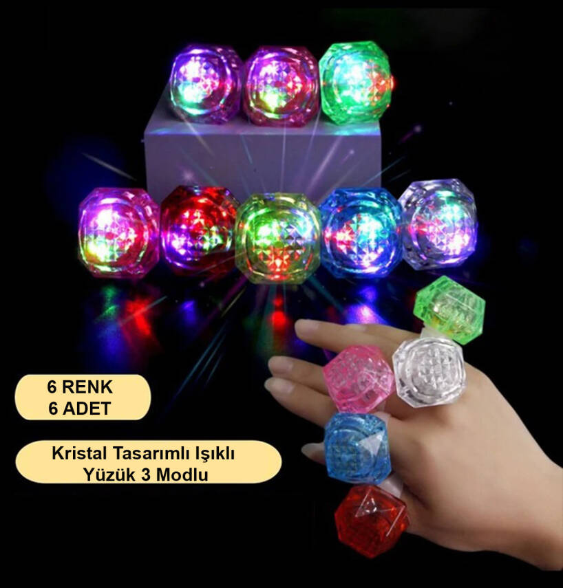 6'lı Kristal LED Parti Yüzük Seti - 1