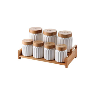 7'li Bambu Kapak Standlı Baharat Seti - 2