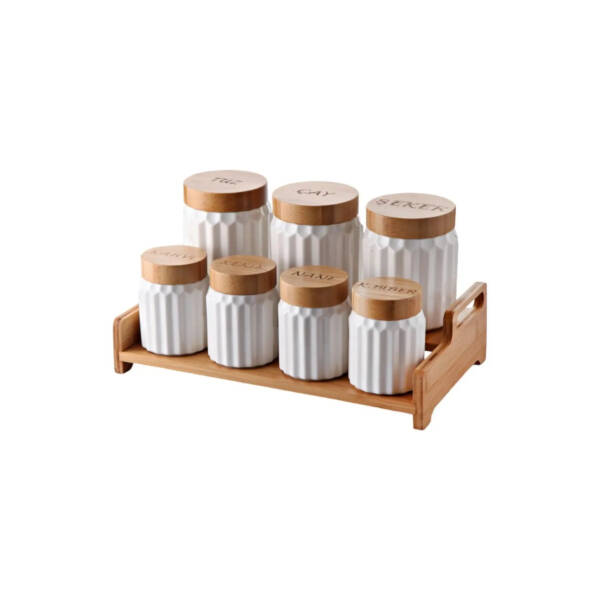 7'li Bambu Kapak Standlı Baharat Seti - 2
