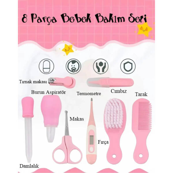 8 Parça Bebek Bakım Seti Pembe Renk - 1