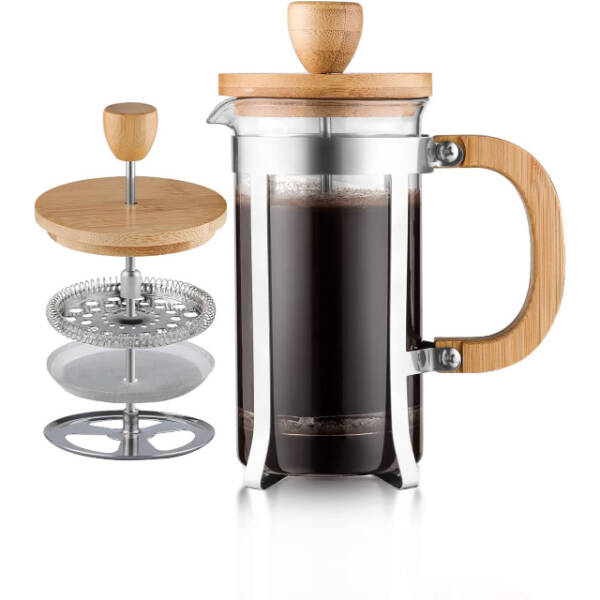 Ahşap Detaylı 600 ml Cam French Press - 1