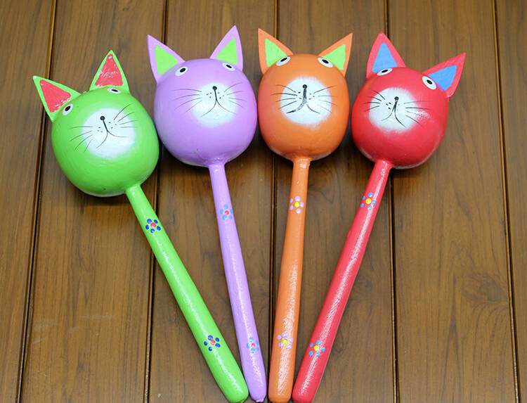 Ahşap Kedi Marakas Tekli - 1