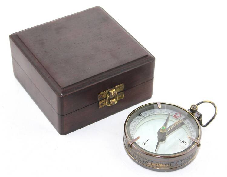 Ahşap Kutulu Pirinç Pusula Model 10 - 1