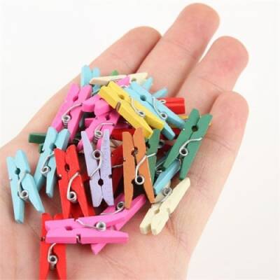 Ahşap Renkli Mini Mandal 100 Adet - 3