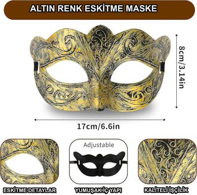 Altın Renk Eskitme Balo Maskesi – Venedik Tarzı Parti Maskesi - 1