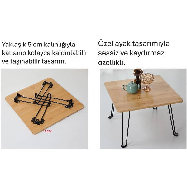 Bambu Metal Ayaklı Katlanabilir Kare Masa - 2