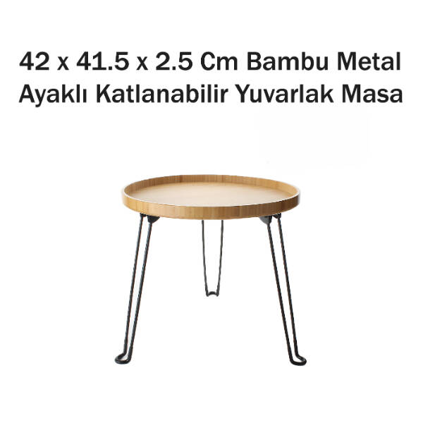 Bambu Metal Ayaklı Katlanabilir Yuvarlak Masa - 42 x 41.5 x 2.5 Cm - 1