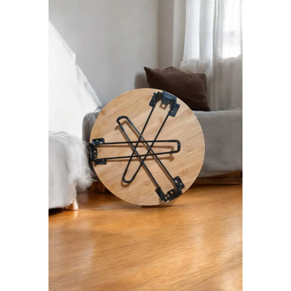 Bambu Metal Ayaklı Katlanabilir Yuvarlak Masa - 44.5 x 48 x 3 cm - 2