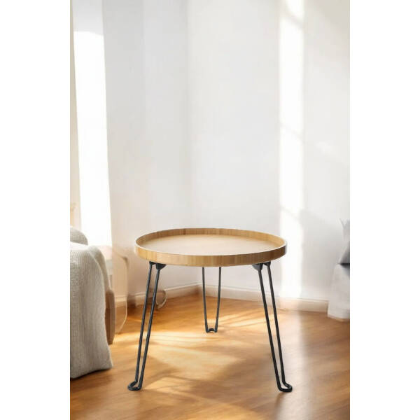 Bambu Metal Ayaklı Katlanabilir Yuvarlak Masa - 44.5 x 48 x 3 cm - 4