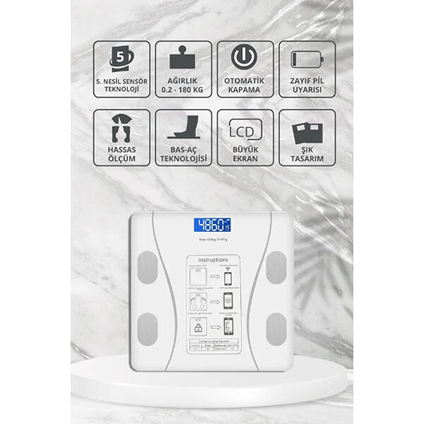 Beyaz Renk Bluetooth Özellikli Akıllı Tartı - 3