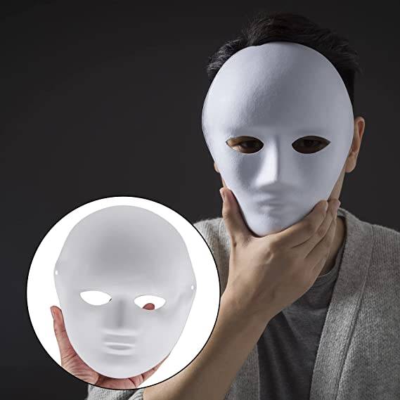 Beyaz Renk Boyanabilir Anonim Tam Yüz Cosplay Maske 24x18 cm - 1