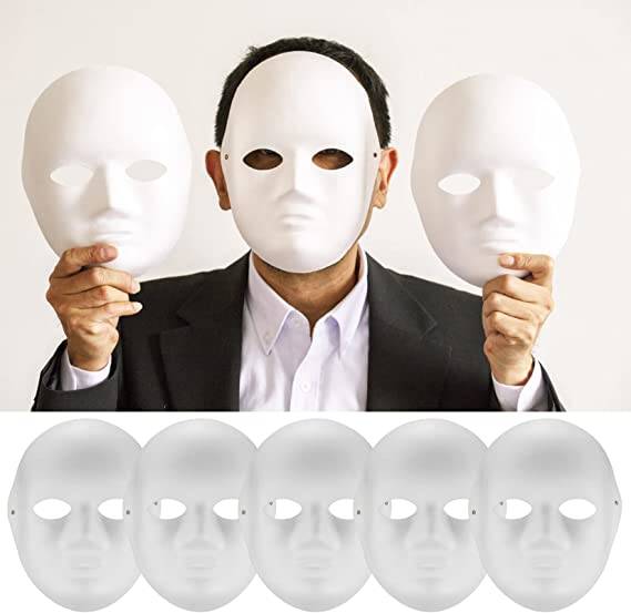 Beyaz Renk Boyanabilir Anonim Tam Yüz Cosplay Maske 24x18 cm - 5