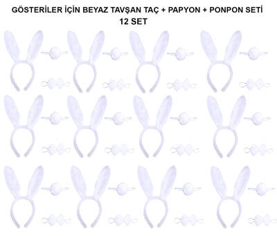 Beyaz Tavşan Kostüm Seti – Taç, Papyon, Kuyruk (12’li Paket) - 1