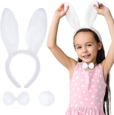 Beyaz Tavşan Kostüm Seti – Taç, Papyon, Kuyruk (12’li Paket) - 2