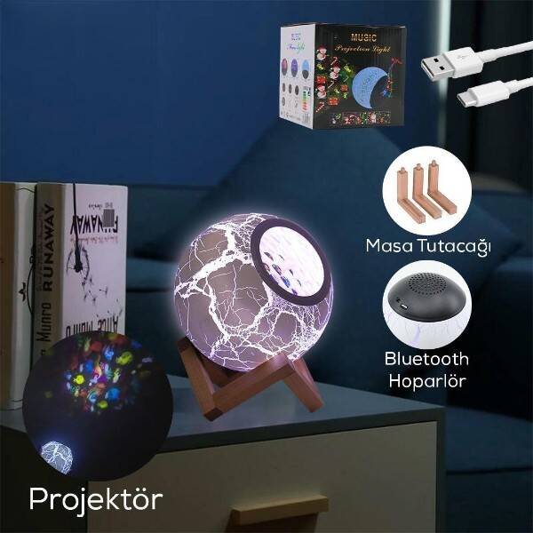 Bluetooth Özellikli Desenli Projektör Gece Lambası - 1