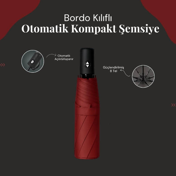 Bordo Kılıflı Otomatik Kompakt Şemsiye - 1