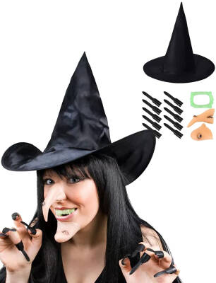 Cadı Kostüm Seti - Cadı Şapkası, Cadı Tırnakları, Cadı Burnu, Cadı Çenesi, Cadı Dişi (1)