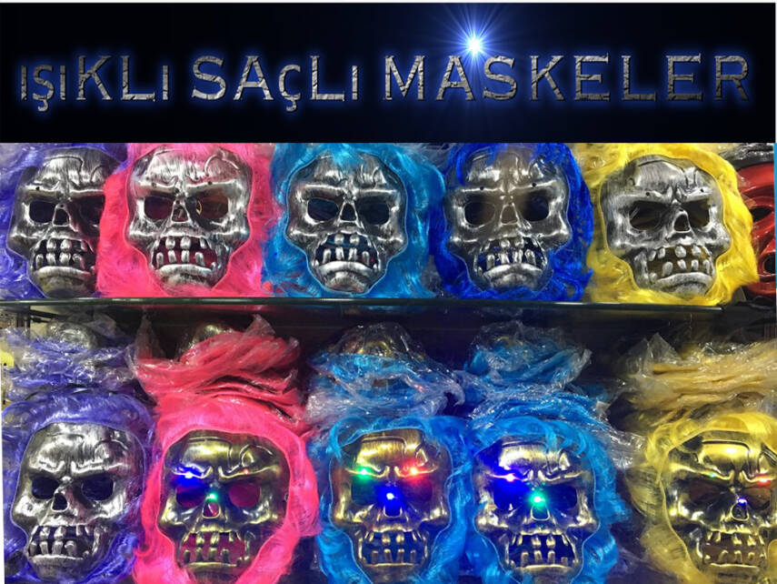 Cadılar Bayramı Işıklı Halloween Kuru Kafa Maskesi 1 Adet - 1