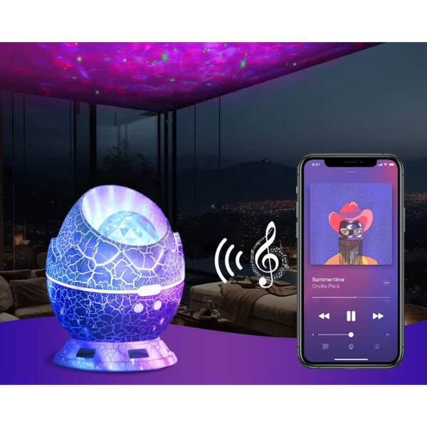 Çatlak Dinozor Yumurtası Tasarımlı Projektörlü Gece Lambası Bluetooth Özellikli - 3
