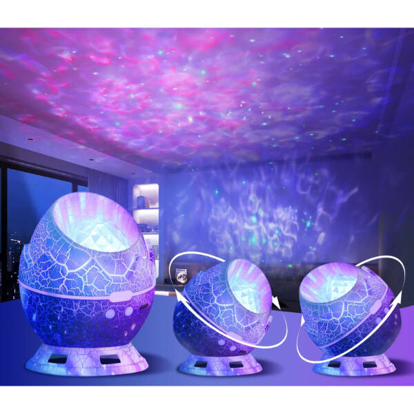Çatlak Dinozor Yumurtası Tasarımlı Projektörlü Gece Lambası Bluetooth Özellikli - 4