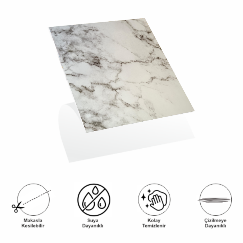 Decohandy 30x30 Cm Pvc Duvar Karosu 4'Lü Paket - Gri Beyaz Mermer - 1