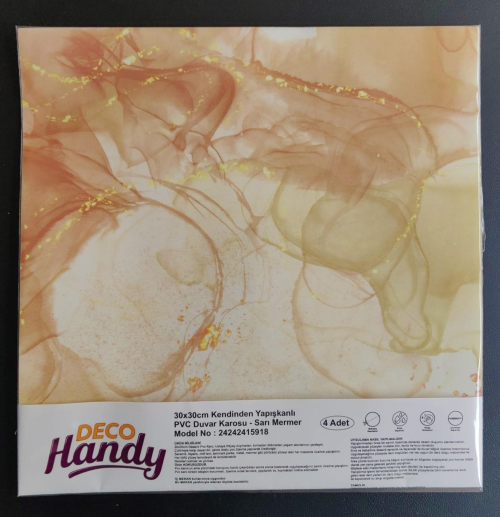 Decohandy 30x30 Cm Pvc Duvar Karosu 4'Lü Paket - Sarı Mermer - 1
