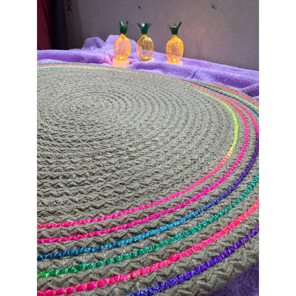 DecoHandy 39cm Neon Renkli Şeritli Jüt Örme Supla Amerikan Servis - 3