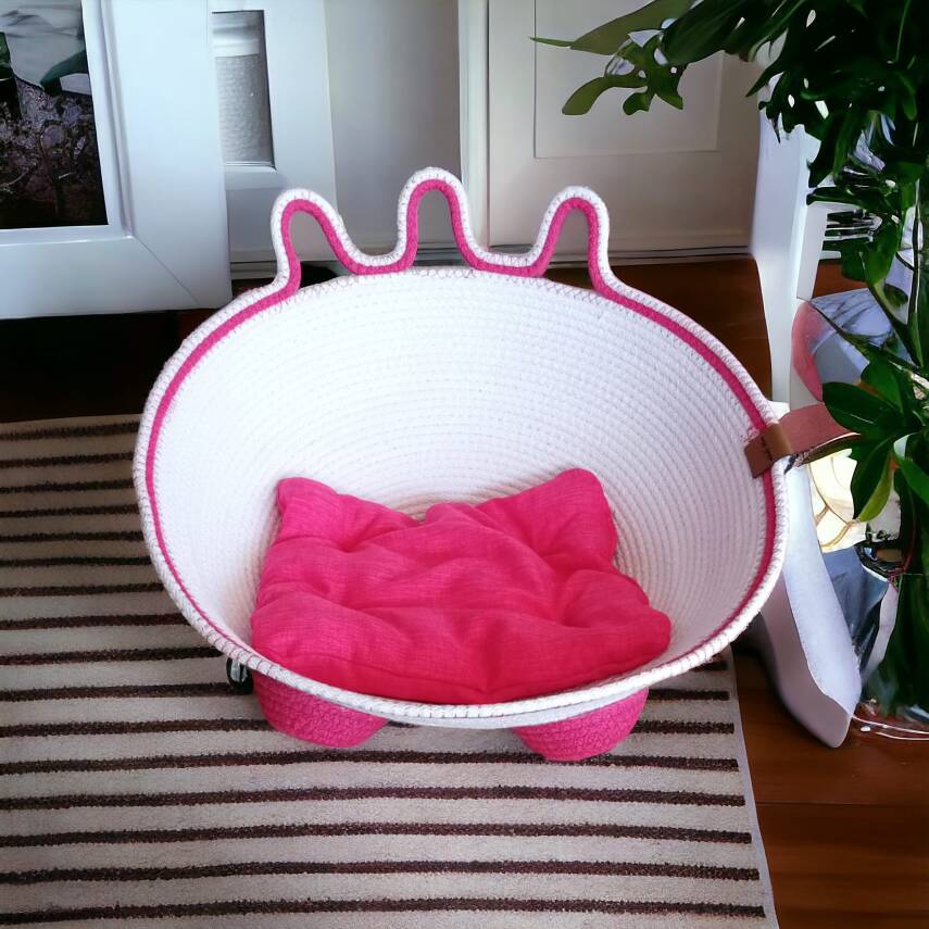 Decohandy Jüt Pembe-Beyaz Minderli Kedi Yataği - 1