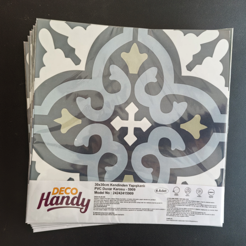 DecoHandy Pvc Duvar Karosu 30x30cm 4'lü Paket - Çini Desen 0,36m2 - 1