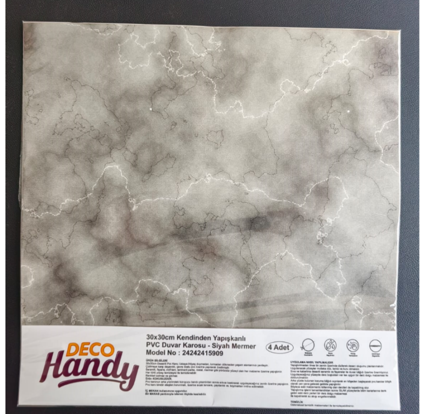 DecoHandy Pvc Duvar Karosu 30x30cm 4'lü Paket - Mermer Desenli Siyah 0,36m2 - 1