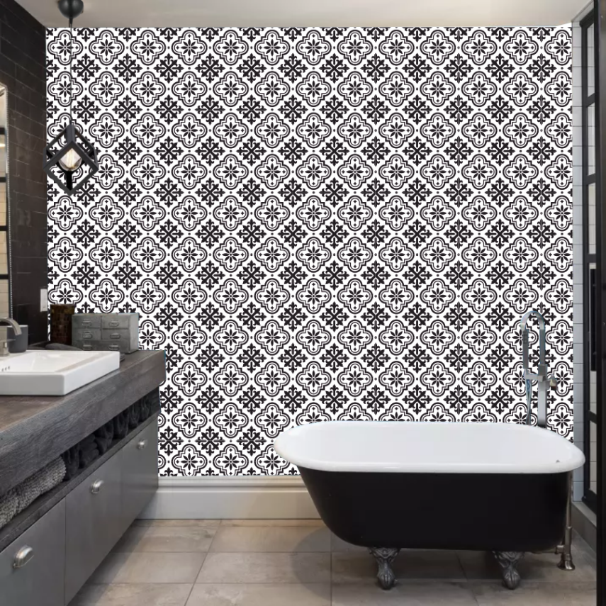 DecoHandy Pvc Duvar Karosu 30x30cm 4'lü Paket - Siyah Beyaz Çini Desen 0,36m2 - 3
