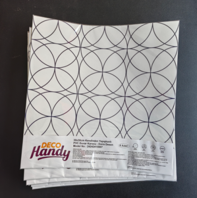 DecoHandy Pvc Duvar Karosu 30x30cm 4'lü Paket - Siyah Daire Geometrik Desen 0,36m2 - 1
