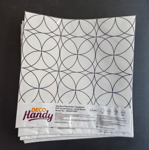 DecoHandy Pvc Duvar Karosu 30x30cm 4'lü Paket - Siyah Daire Geometrik Desen 0,36m2 - 1