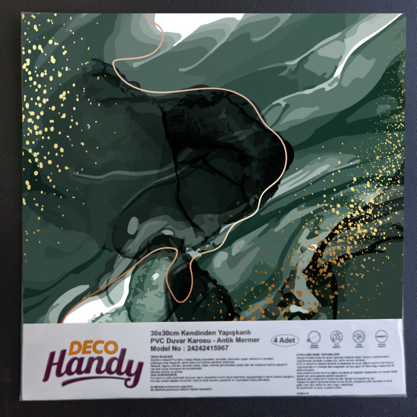 DecoHandy Pvc Duvar Karosu 30x30cm 4'Lü Paket - Zümrüt 0,36m2 - 1