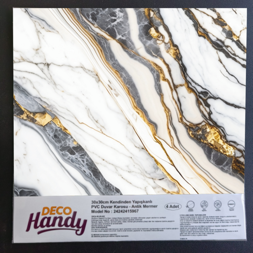DecoHandy Pvc Yapışkanlı Yer Karosu 30x30cm 4'Lü Paket - Beyaz İnci 0,36m2 - 1