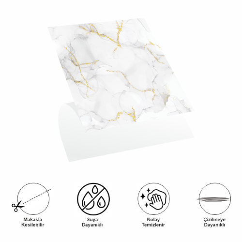 DecoHandy Pvc Yer Karosu 30x30cm 4'lü Paket - Mermer Desenli Beyaz 0,36m2 - 2