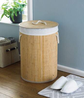 DecoHandy Yuvarlak Bambu Kirli Sepeti - 1
