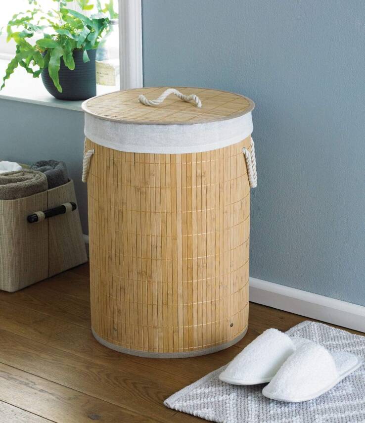 DecoHandy Yuvarlak Bambu Kirli Sepeti - 1