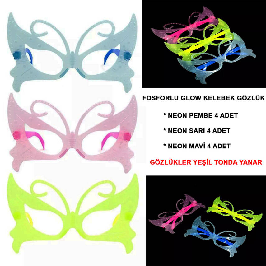 Fosforlu Neon Parti Gözlüğü Seti 12 Adet - 1