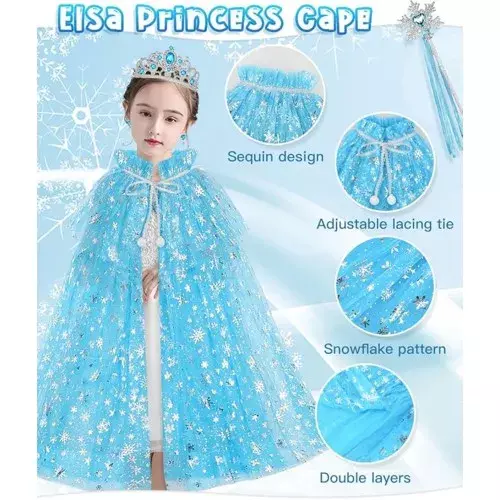 Frozen Elsa Pelerin Taç Asa ve Eldiven Seti 80 cm - 1