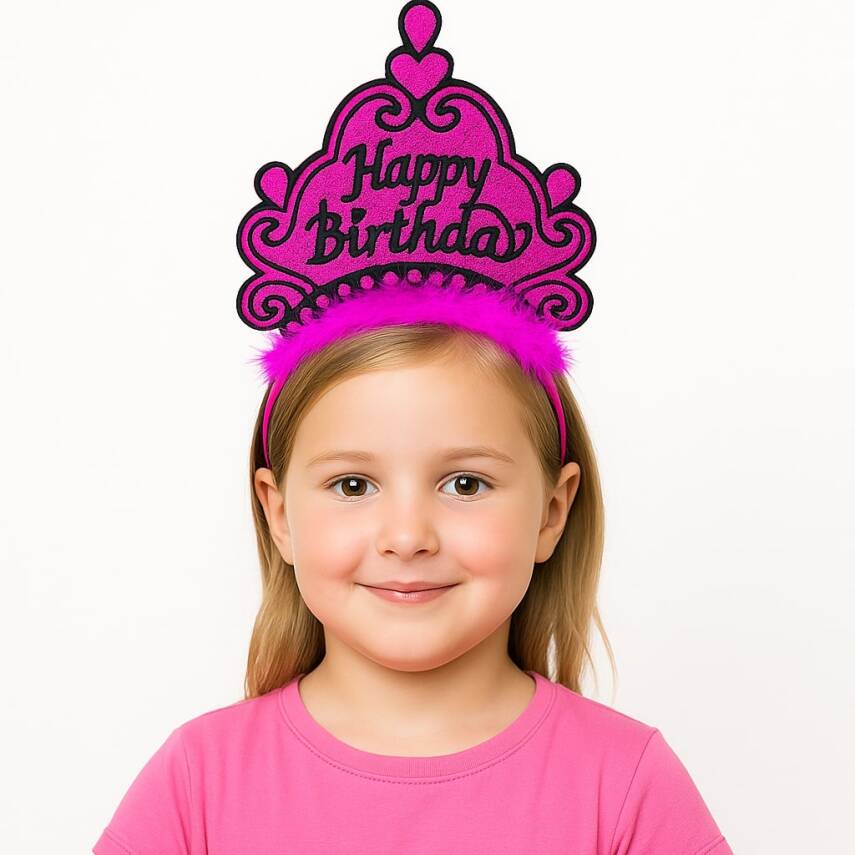 Fuşya Happy Birthday Doğum Günü Prenses Tacı - 1